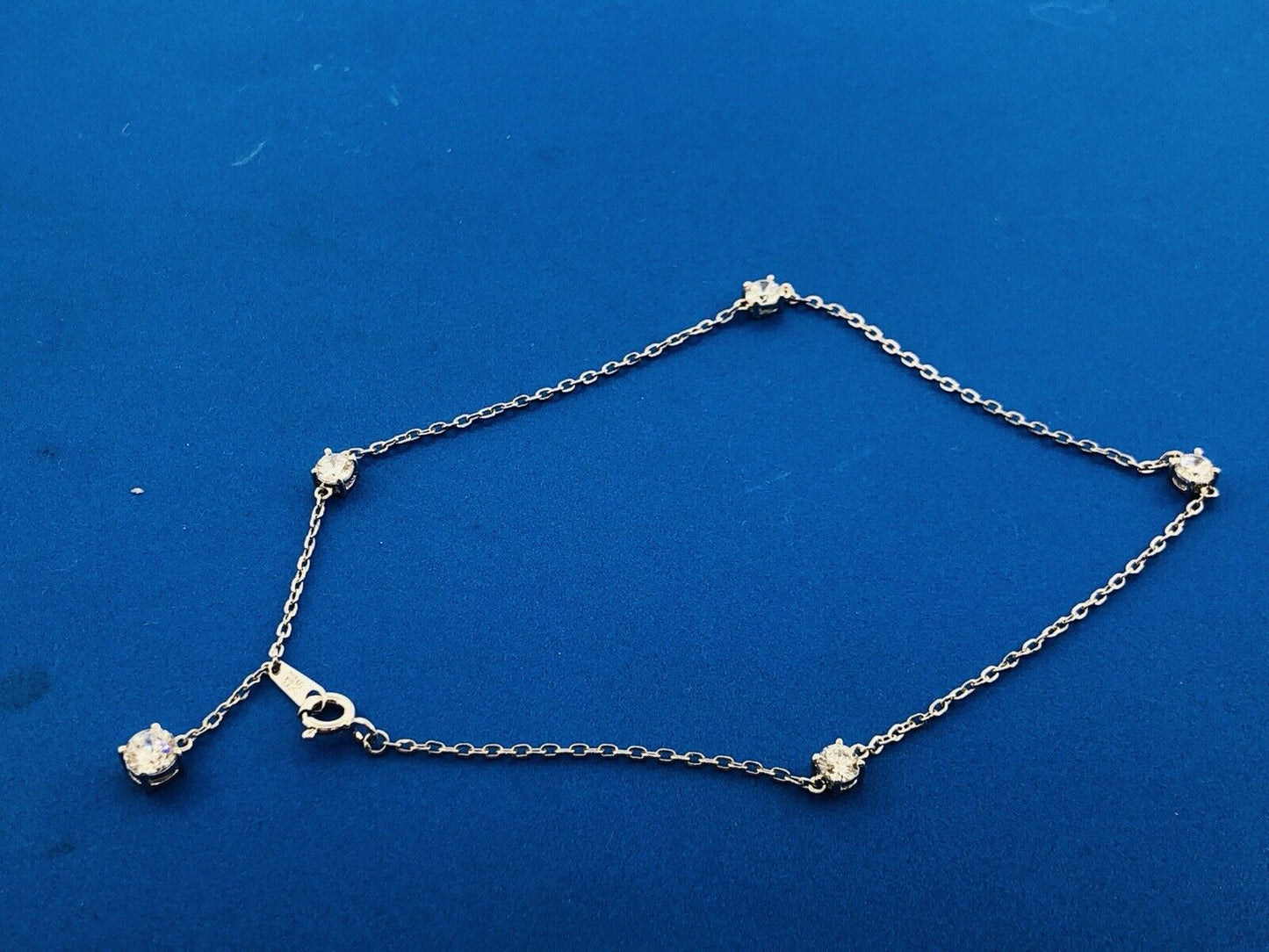 Designer SV Sterling Silver 925 Cubic Zirconia CZ Station Ankle Bracelet