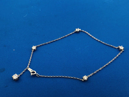 Designer SV Sterling Silver 925 Cubic Zirconia CZ Station Ankle Bracelet