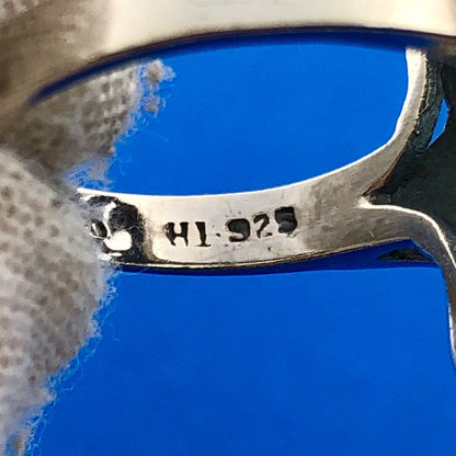 Estate 925 Sterling Silver Oval Blue Topaz Marcasite December Anniversary Ring