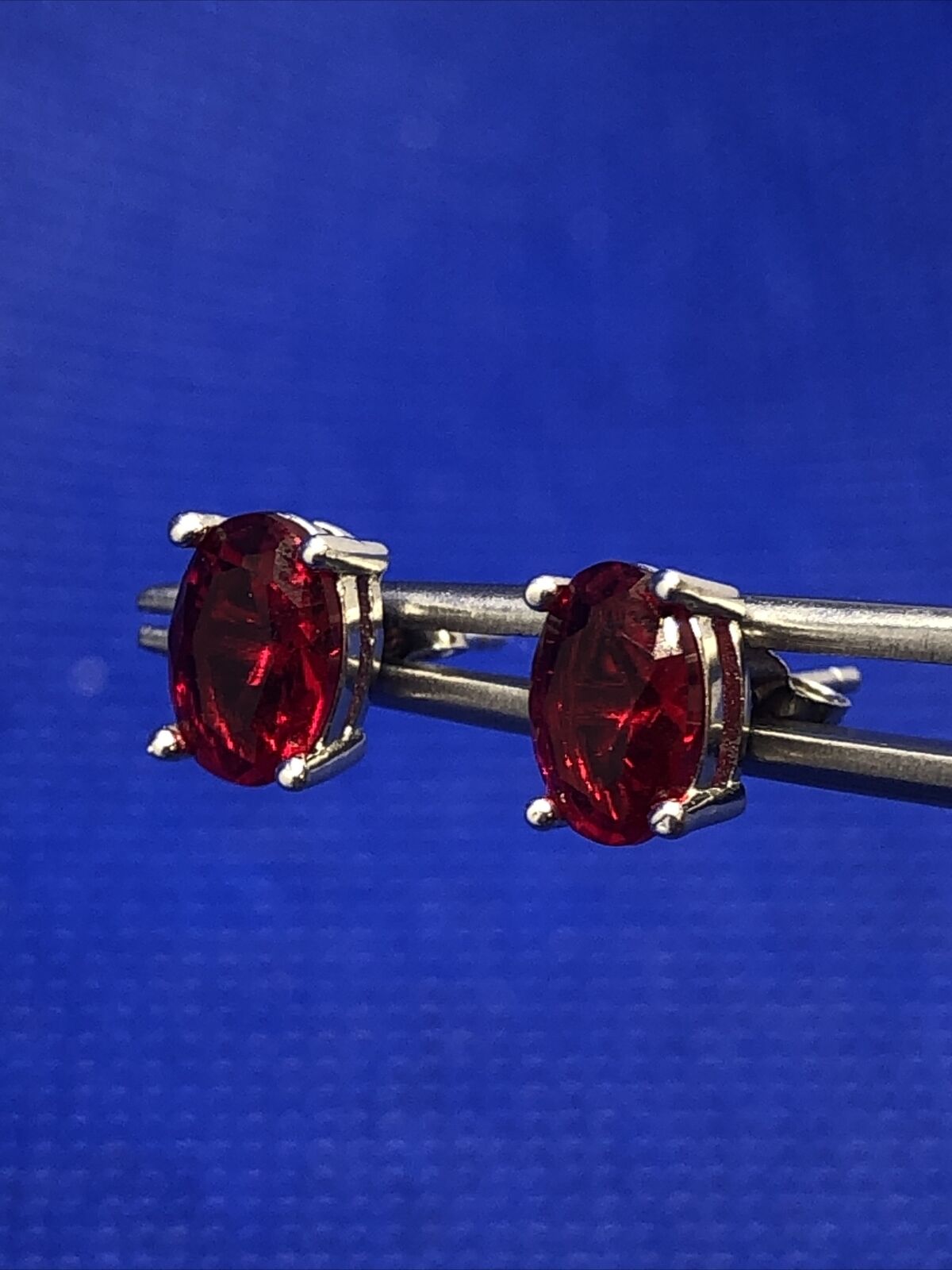 Designer 925 Sterling Silver Oval Red Cubic Zirconia Stud Earrings