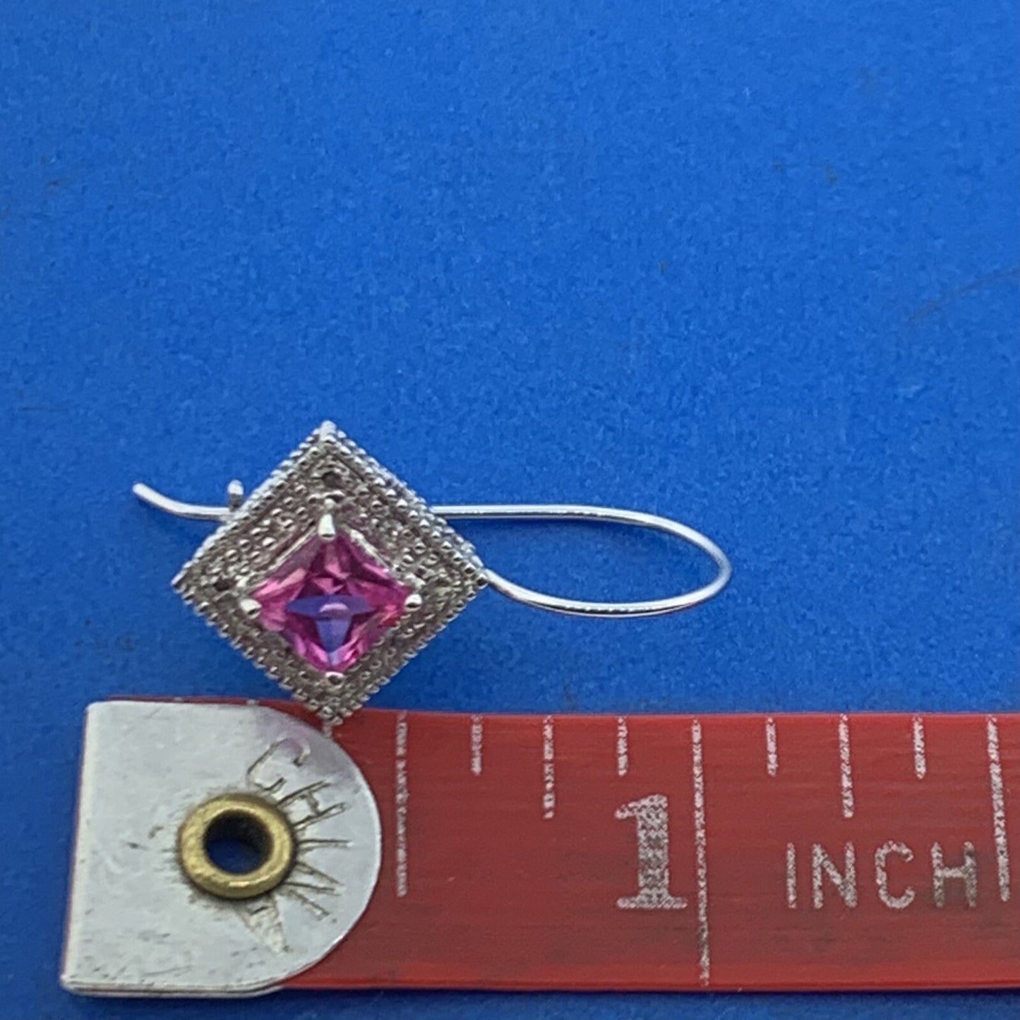 Designer 10K White Gold Princess Pink Sapphire Diamond French Hook Earrings