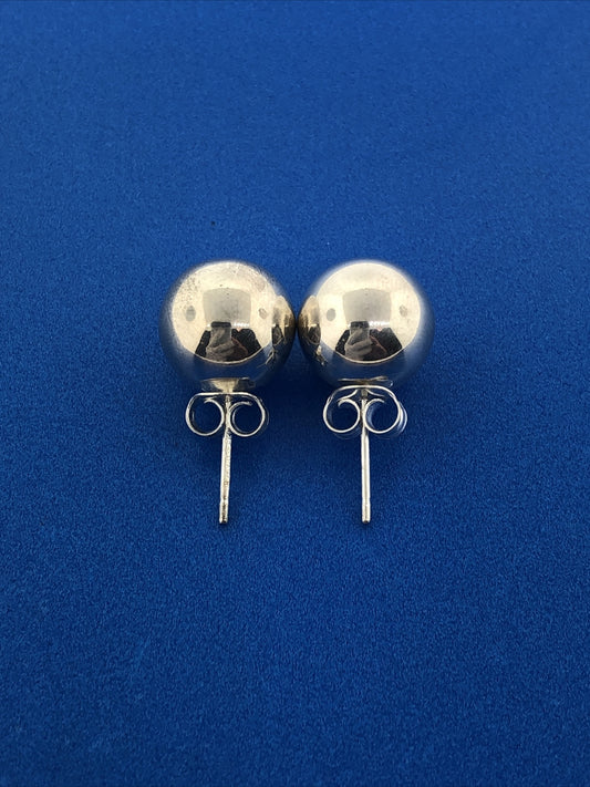 Classic 925 Sterling Silver Silver Bead Ball Statement Stud Earrings