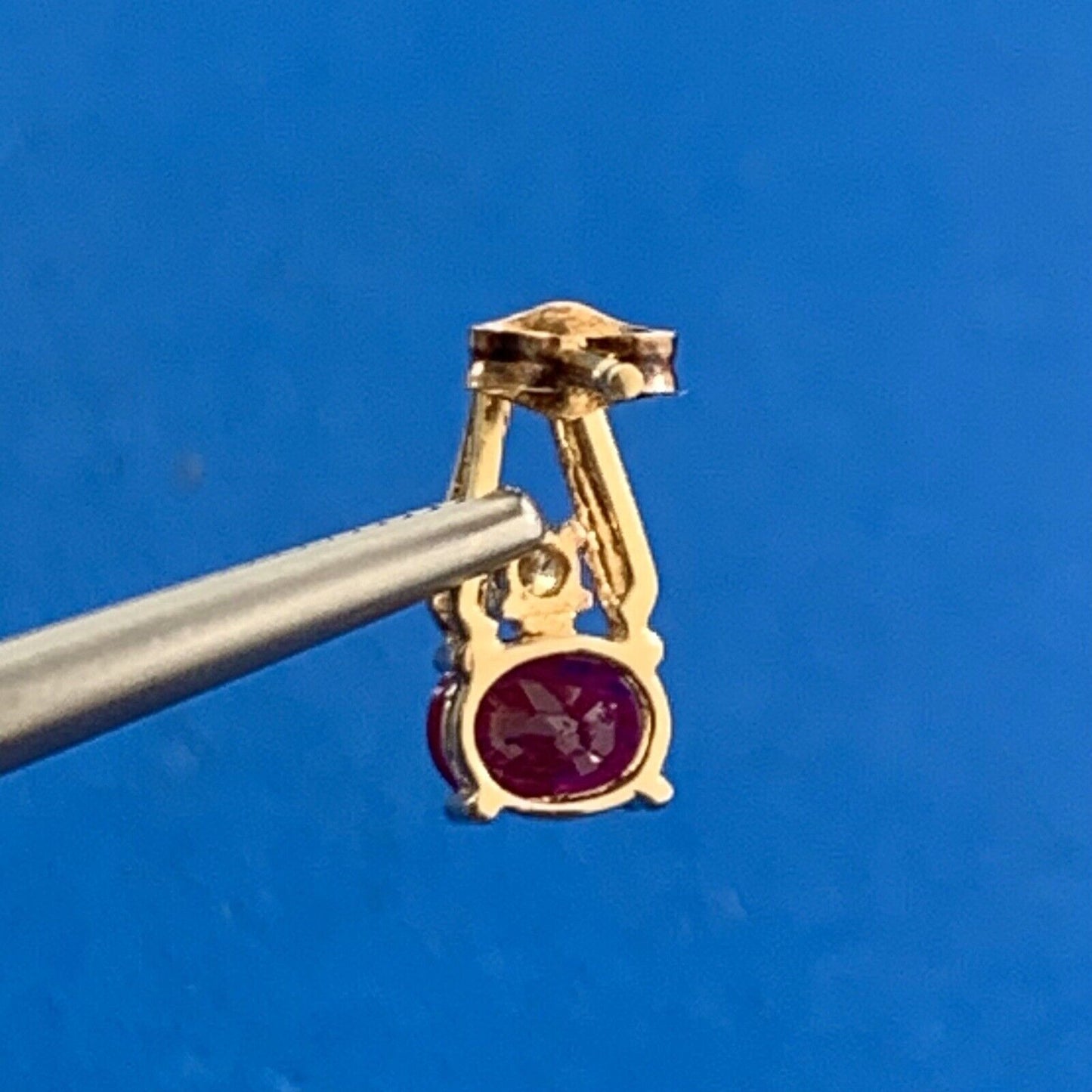 Designer 14K Yellow Gold Oval Ruby Round Diamond Accented Stud Earrings
