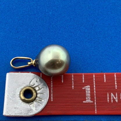 Designer 18K Yellow Gold Black Gray Pearl Solitaire Charm Pendant 9.8mm
