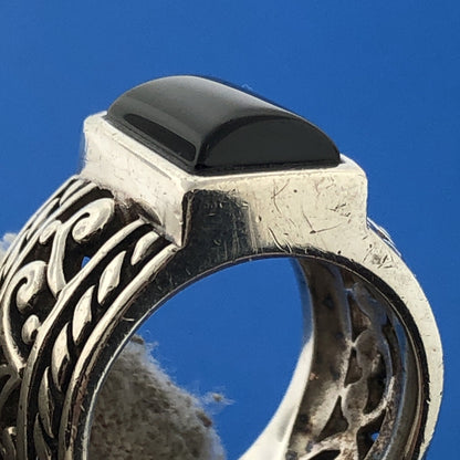 SILPADA Black Onyx Filigree Scroll Sterling Silver Wide Band Statement Ring