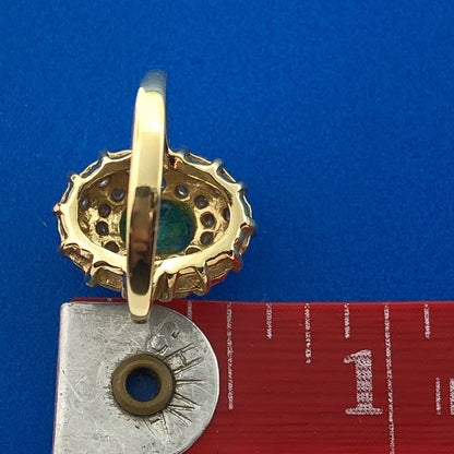 Fabulous 18K Yellow Gold Oval Emerald Round Diamond Anniversary Cocktail Ring