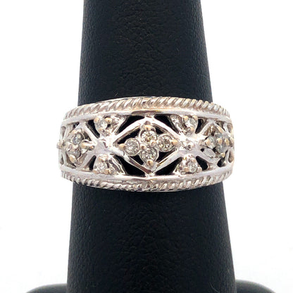 Stunning Designer FTJ 14K White Gold Diamond Celtic Design Band Ring Size 6.75