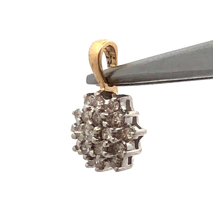 Retro 14K Yellow White Gold Round Diamond Floral Snowflake Cluster Charm Pendant