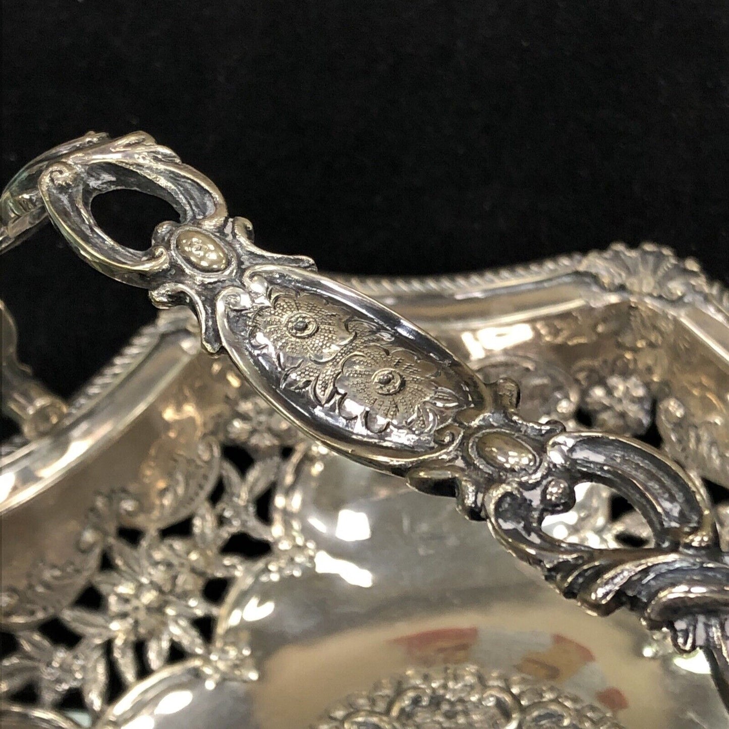 Antique Ledsam & Vale L & Co Silver Plate Floral Open Work Handled Brides Basket