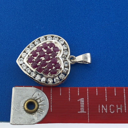 Designer 925 Sterling Silver Ruby White Amethyst Heart July Occasion Pendant