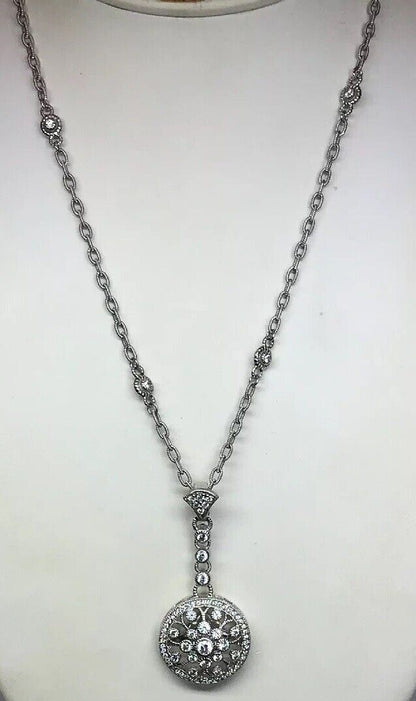 Judith Ripka Sterling Silver 925 Diamonique CZ Enhancer Pendant Station Necklace