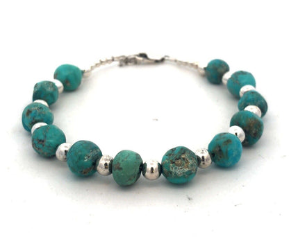 Estate 925 Sterling Silver Round Turquoise Beaded Bracelet