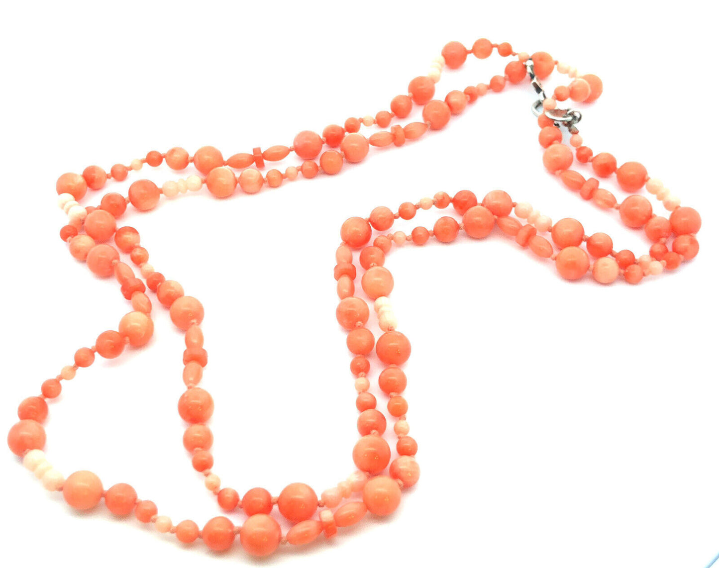 Designer Chan Luu 925 Sterling Silver Salmon Pink Coral Beaded Necklace