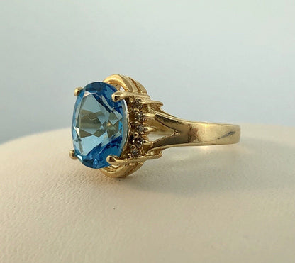 14K Yellow Gold London Blue Topaz Diamond December Anniversary Cocktail Ring