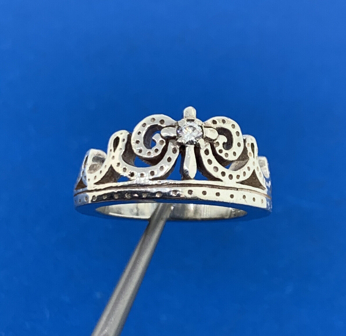 Retro Sterling Silver 925 Cubic Zirconia CZ  Princess Queen Diva Crown Band Ring