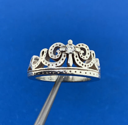 Retro Sterling Silver 925 Cubic Zirconia CZ  Princess Queen Diva Crown Band Ring