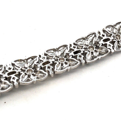 Designer R 925 Sterling Silver Diamond Open Work Textured Statement Bracelet
