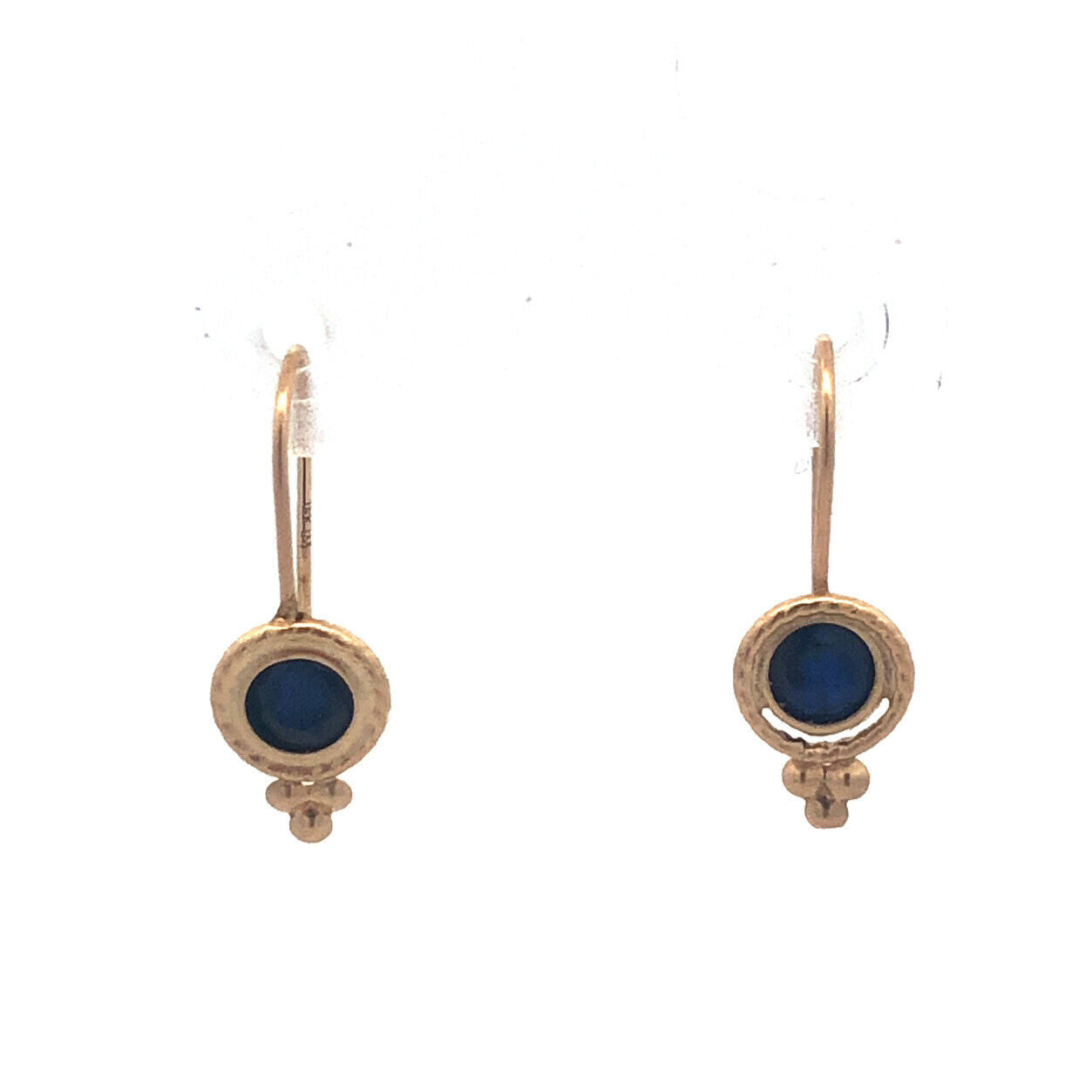 14K Yellow Gold Blue Sapphire Drop Wire Thread Earrings