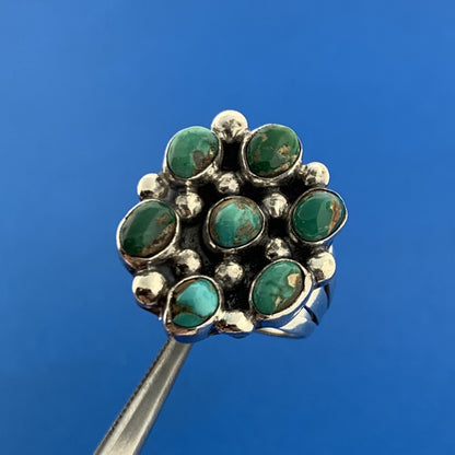 Stunning Sterling Silver 925 Green & Blue Turquoise Cluster Dome Ring Size 8