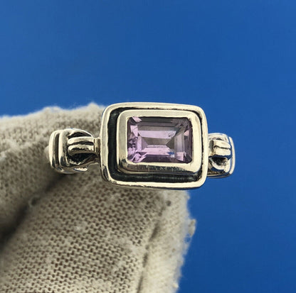 Stunning Sterling Silver 925 Baguette Cut Amethyst Rectangular Ring Size 7