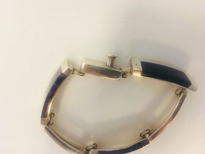 Vintage Taxco Mexico Sterling Silver 925 Lapis Lazuli Modernist Panel Bracelet