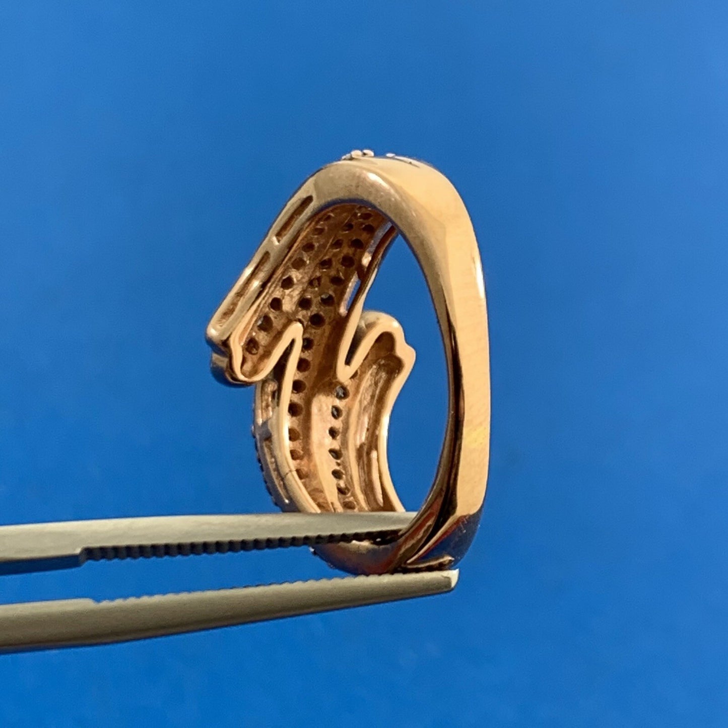 Designer 10K Rose Gold White & Chocolate Round Diamond Bypass Cocktail Band Ring