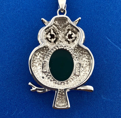 Designer Sterling Silver Green Onyx Garnet Textured Plump Owl Fashion Necklace