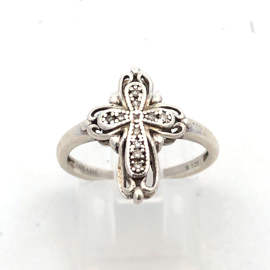 Designer ASHI 925 Sterling Silver Round Diamond Cross Ring