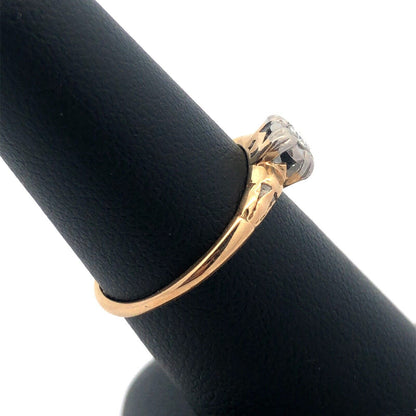 Art Nouveau Art Deco King Cut 14K Yellow Gold Diamond Solitaire Engagement Ring