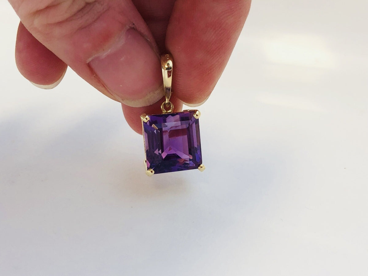 Designer 14K Yellow Gold Amethyst Solitaire Statement Pendant Enhancer