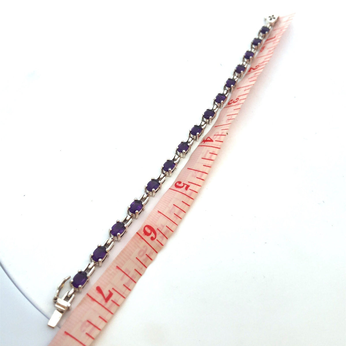 Designer R 925 Sterling Silver Oval Purple Amethyst Tennis Bracelet