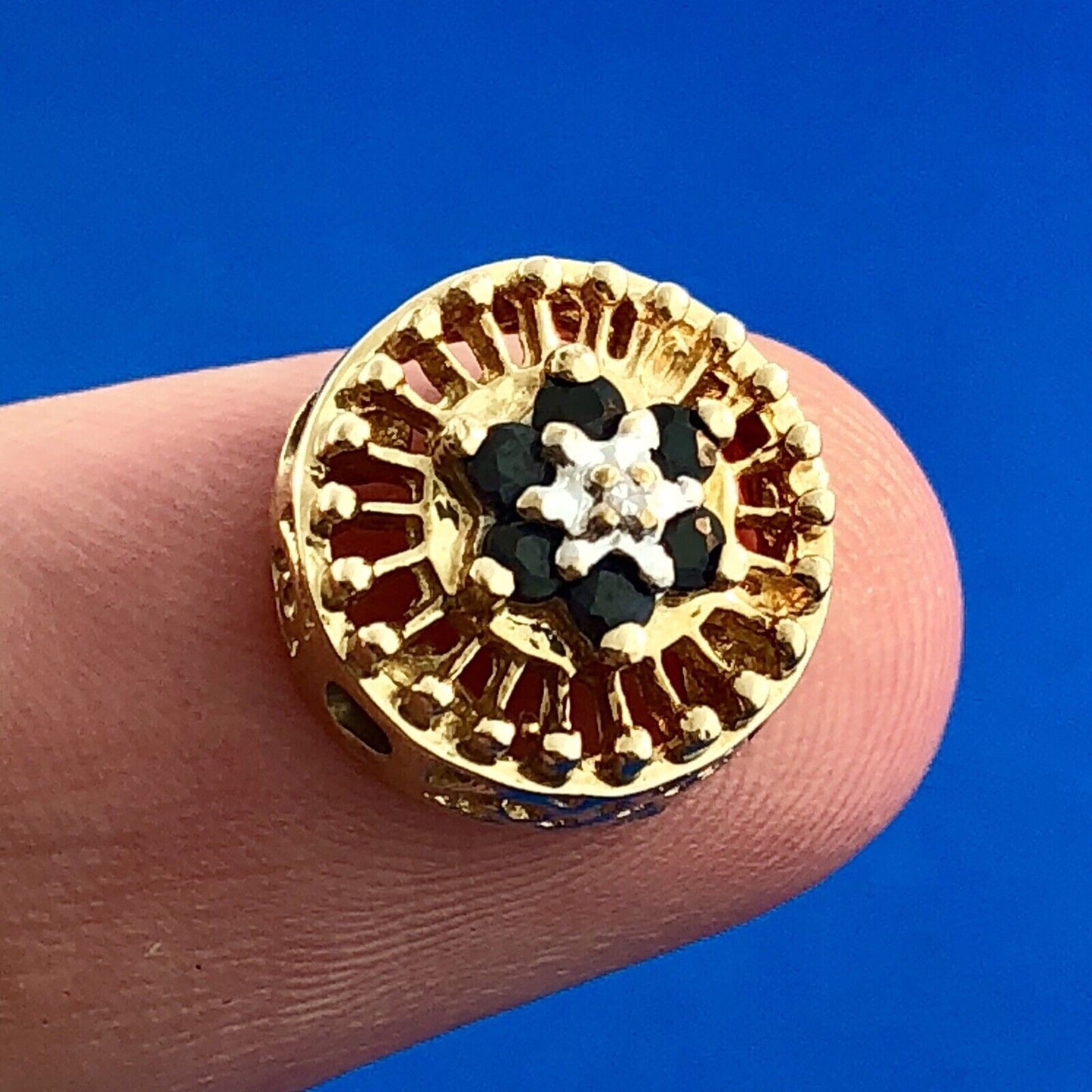 Designer OMG 10K Yellow Gold Blue Sapphire Cluster Slide Charm Diamond Accent