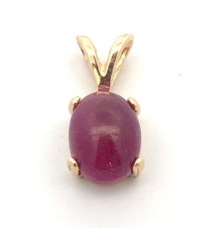 Designer 14K Yellow Gold Oval Purple Ruby Solitaire Pendant