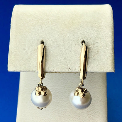 Vintage 14K Yellow Gold Pearl Wedding Birthstone Dangle French Back Earrings