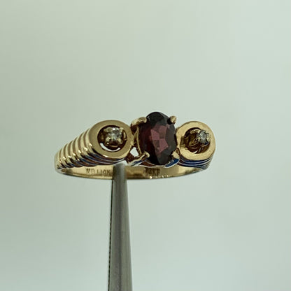 Designer 14K Yellow Gold Oval Garnet Diamond Accent Egyptian Style Ring