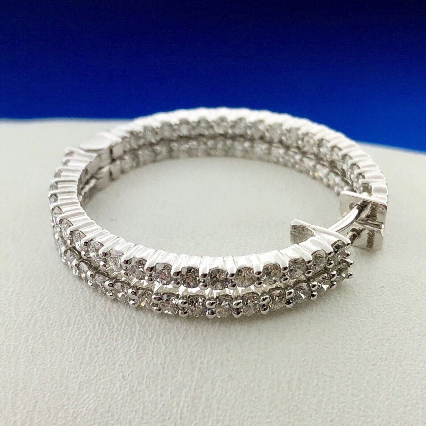 14K White Gold Natural Round Diamond Inside Outside Hoop Earrings