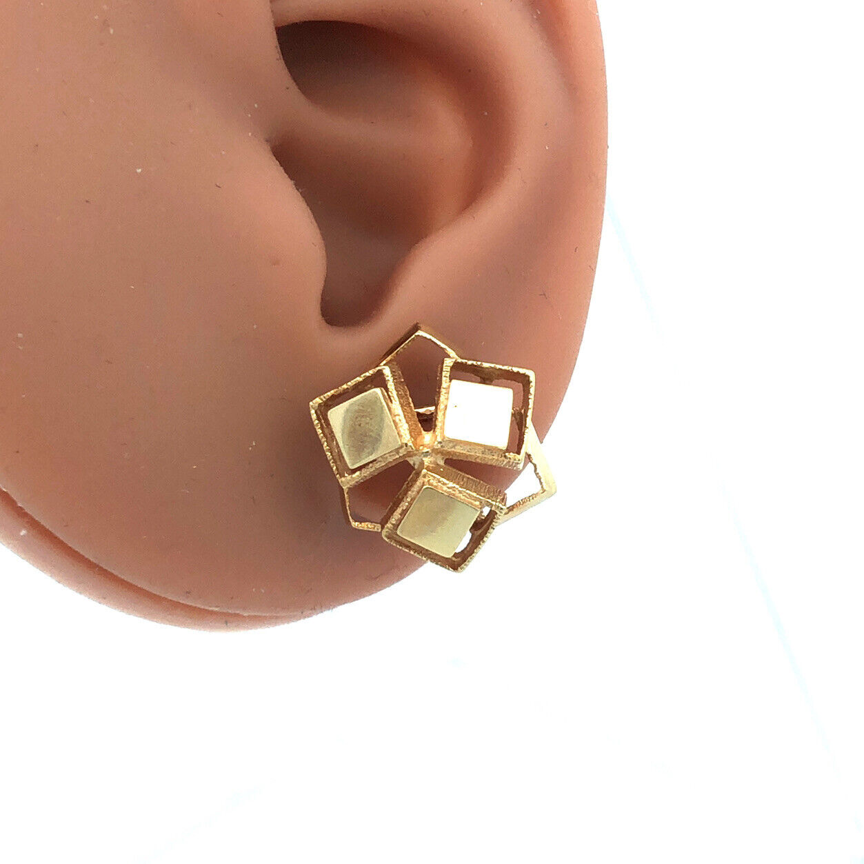 Designer 14K Yellow Gold Modernist Geometric Square Statement Stud Earrings