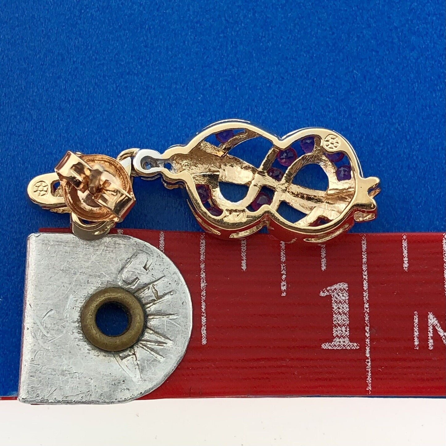 Designer 14K Yellow Gold Ruby Diamond Abstract Heart Inifinity Dangle Earrings