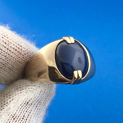 Gorgeous 10k Yellow Gold Oval Cabochon Blue Star Sapphire Dome Ring Size 9.25