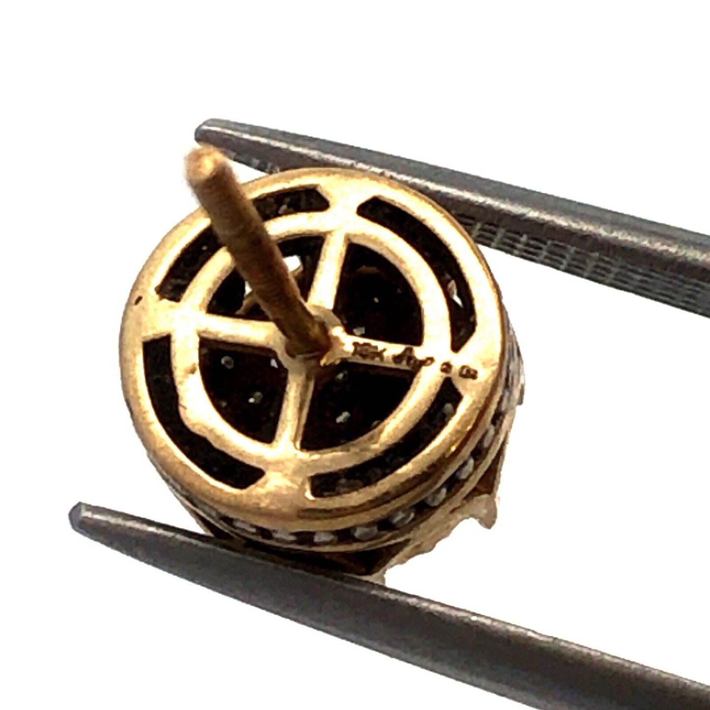 Designer 10K Yellow White Gold Pave Diamond Screw Back Stud Earrings