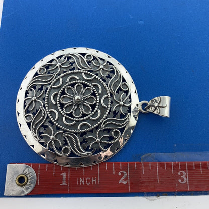 Designer Doug Paulus dP 925 Sterling Silver Floral Scroll Statement Disc Pendant