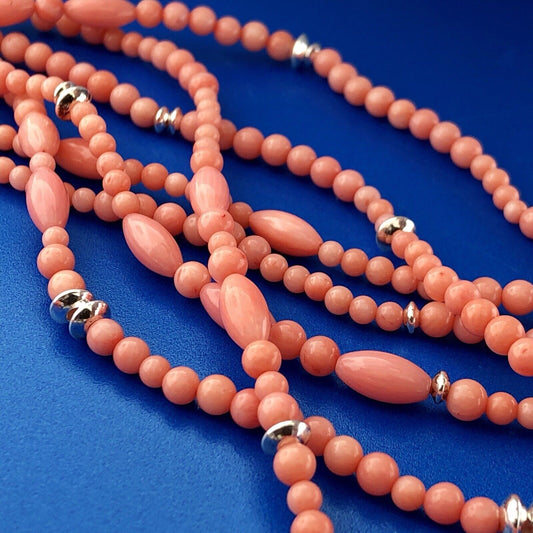 Fantastic Sterling Silver 925 Coral Silver Bead 7 Strand Statement Necklace