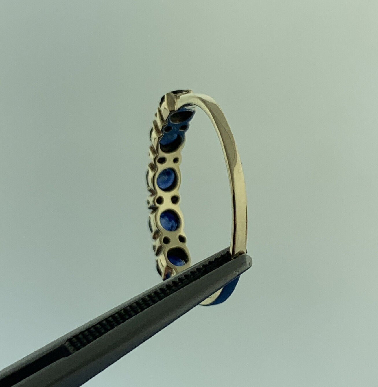 Designer 14K Yellow Gold Sapphire Diamond September Anniversary Band Ring