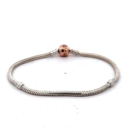 PANDORA 925 Sterling Silver Rose Gold Clasp 580702 Snake Chain Charm Bracelet