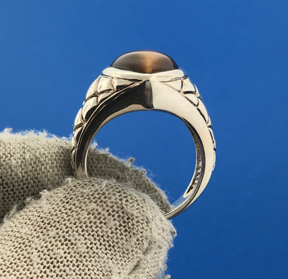 Designer SX Thailand Sterling Silver Marquise Tigers Eye Snakeskin Band Ring