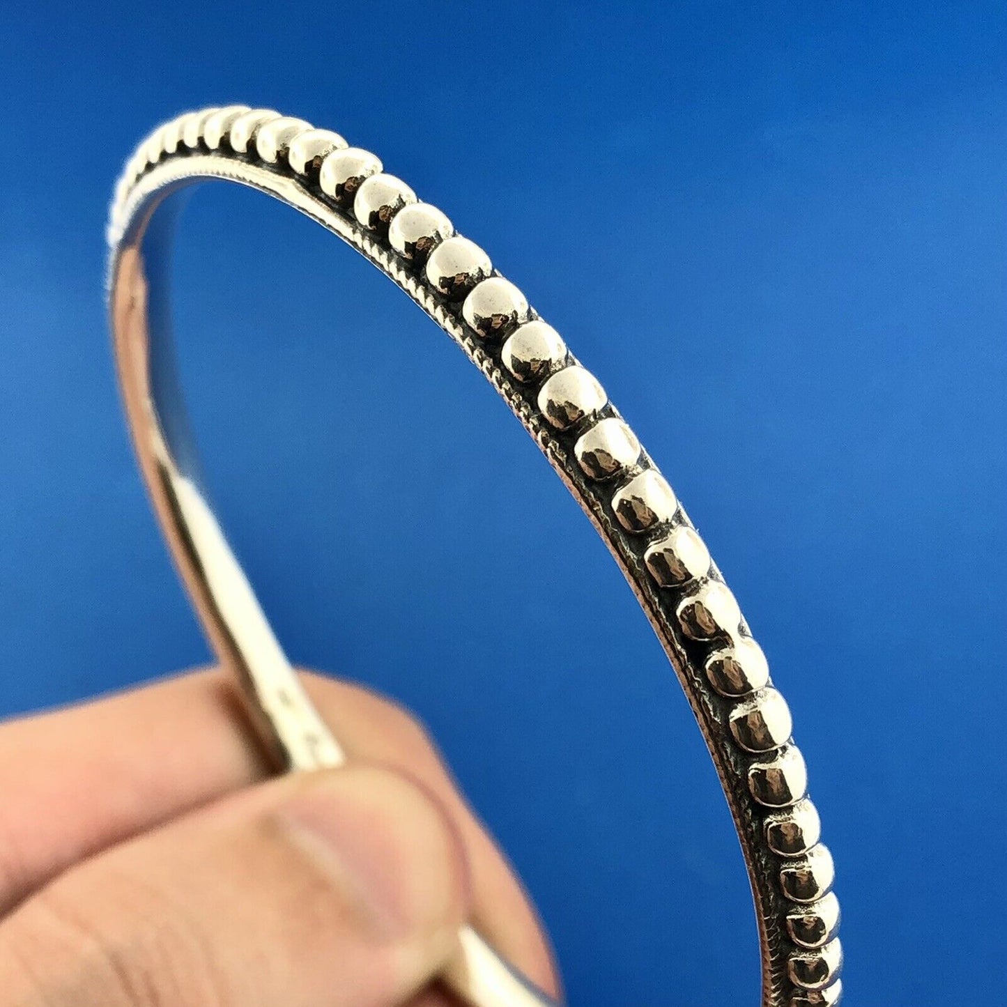Designer Arya Sterling Silver 925 Beaded Romanesque Bangle Bracelet