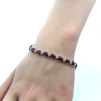Designer 925 Sterling Silver Oval Red Garnet Tennis Bracelet