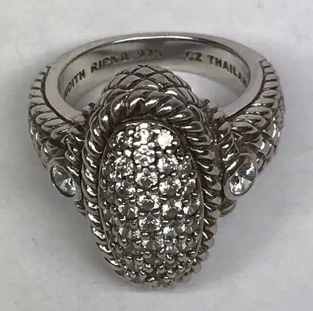 Judith Ripka JR Sterling Silver 925 Diamonique CZ Oval Textured Statement Ring
