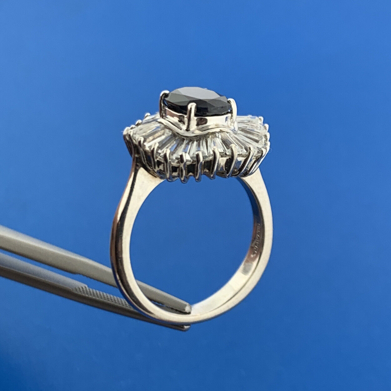 Stunning Designer Sterling Silver 925 Black Spinel White Zircon Cocktail Ring