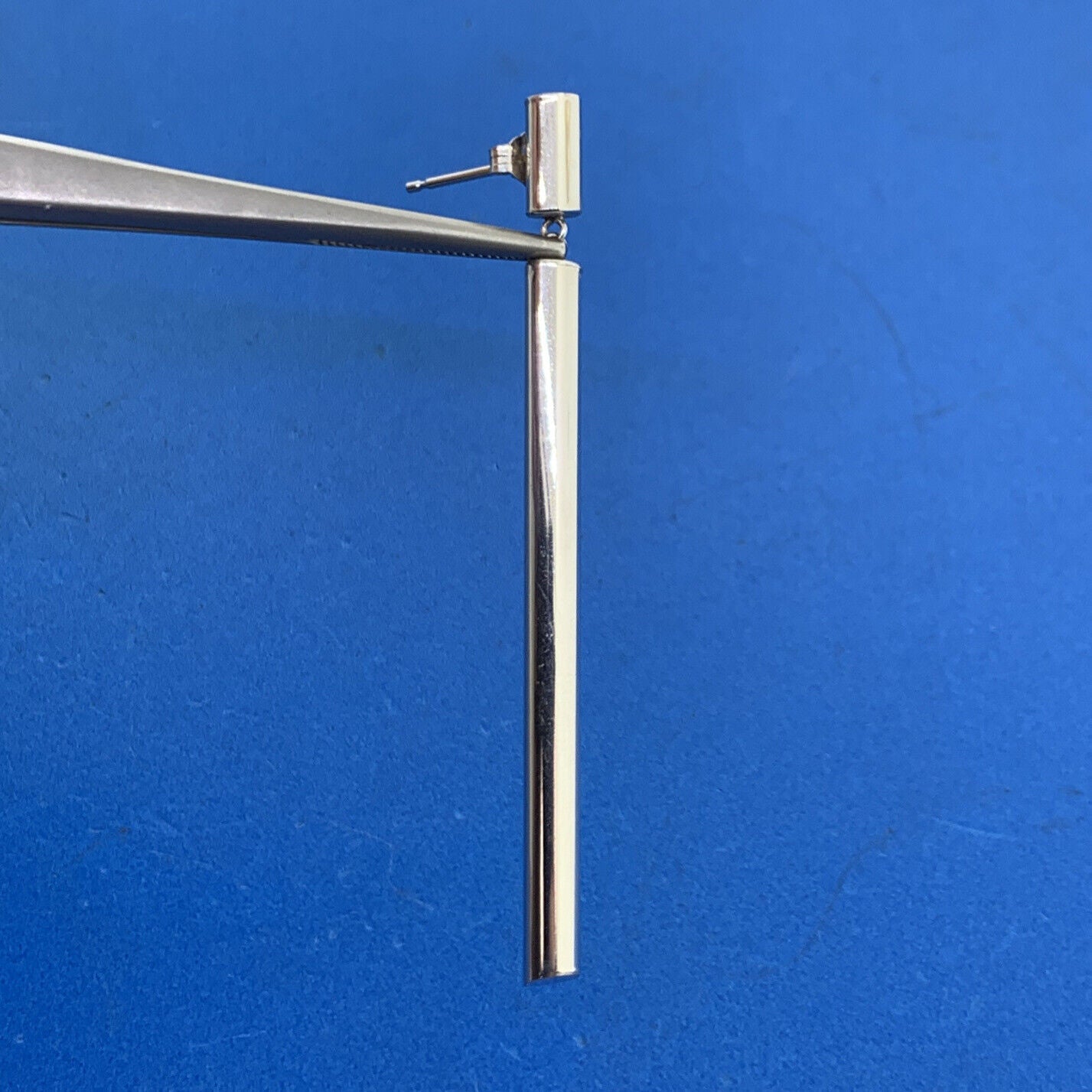 Designer 14K White Gold Polished Tubular Modernist Drop Dangle Stud Earrings